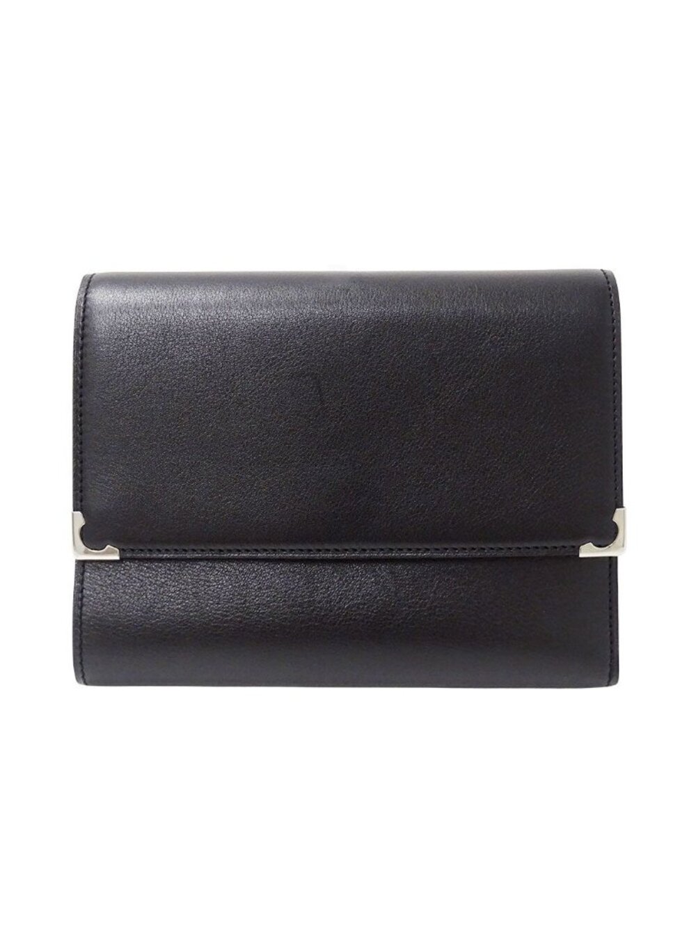 Cartier Wallet Trifold Leather Cabochon Black Simple
